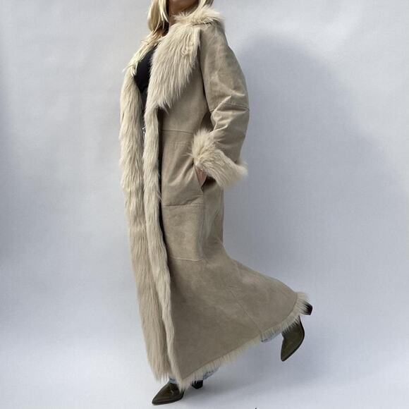 Y2K Cami Long Suede Leather Faux Fur Penny Lane Boho Glam Jacket Coat Womens XL - Picture 7 of 17